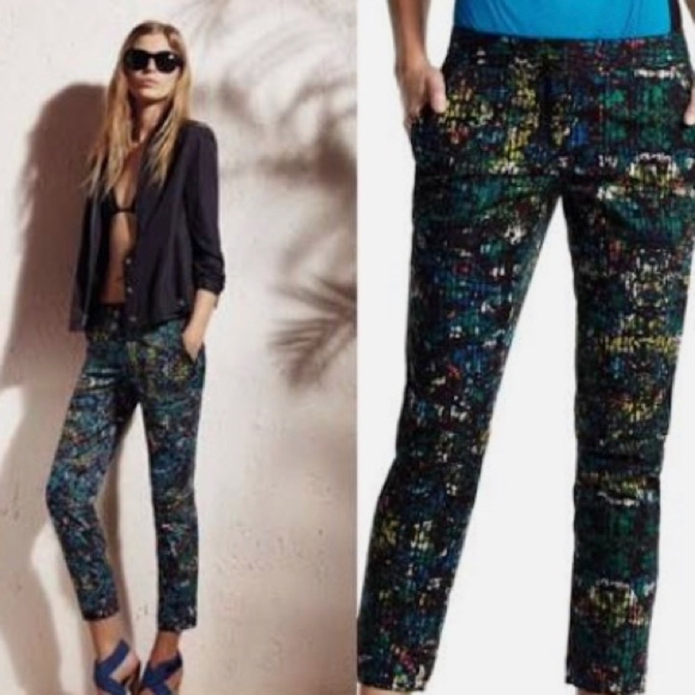 Derek Lam Black Multi-Color Cropped Printed Pants